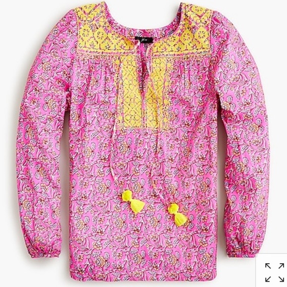 J. Crew Tops - JCREW Embroidered cotton voile top in block print